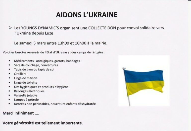 Collecte de dons pour un convoi solidaire vers l’Ukraine